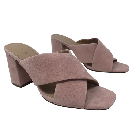 Banana Republic Sz 7.5 M Women's Pink Leather Block Heel Slip On Heel Mules - Picture 1 of 13